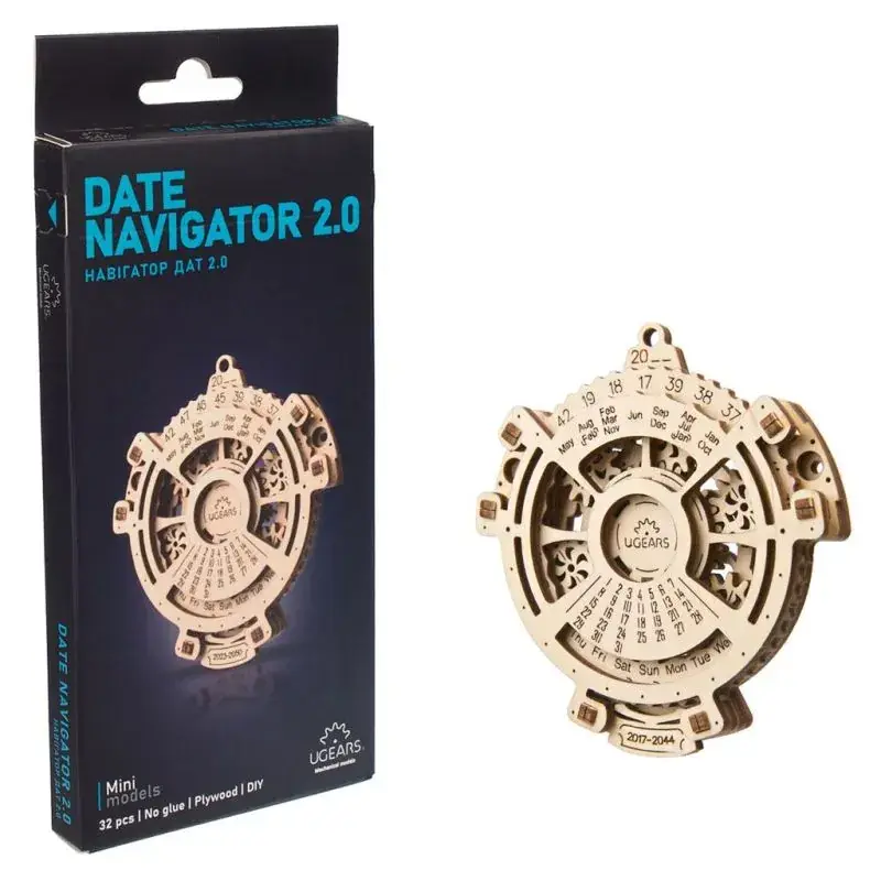 Beste Prijs UGEARS Mechanische modellen: DATE NAVIGATOR 9,05x9,9x1,8cm, 21 stuks, montagetijd: 20 min, houten, doos 20,3x9,2x1,4cm, 8+