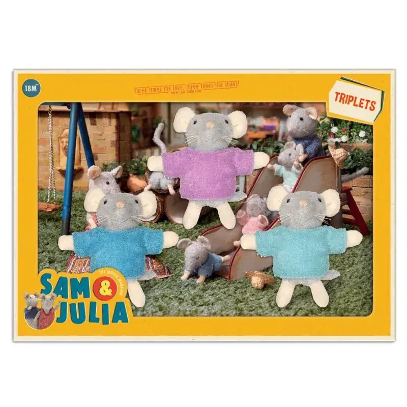 Sam&Julia PLUCHE: DRIEVOUDIGE POPPEN 8 cm, in doos, 18 m+ Laatste Kans