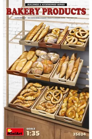 Betaalbaar BAKERY PRODUCTS Box Contains Models of Bakery Products & Wooden Crates in 1:35 Scale. Bread, croissants, bagels etc.