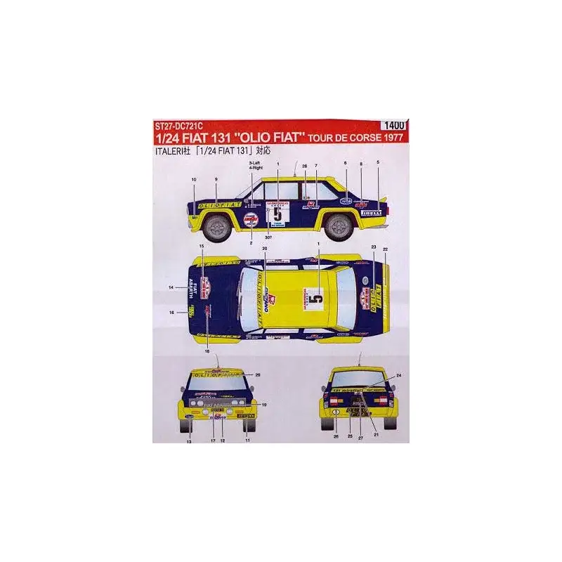 Fiat 131 factory color corse 1977 Decal Hoge Kwaliteit