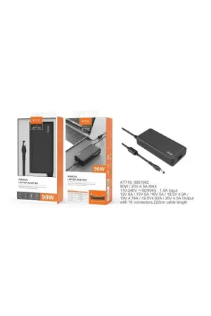 Voordeelprijs Universele handmatige oplader voor PC-poort - 10 tips - 90W - 1,2M kabel - AT718 - Zwart
