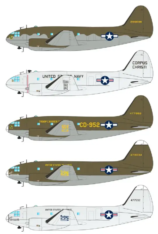 Curtiss C-46 Commando Meerdere militaire markeeropties voor Curtiss C-46 transport. Nu Kopen