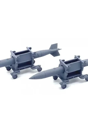 Lage Kosten USAF/USN B61-12 huidige kernwapen twin pack. Twee wapens met onderhouds-/transportdolly's - dit zijn zeer gedetailleerde 3D-gepr