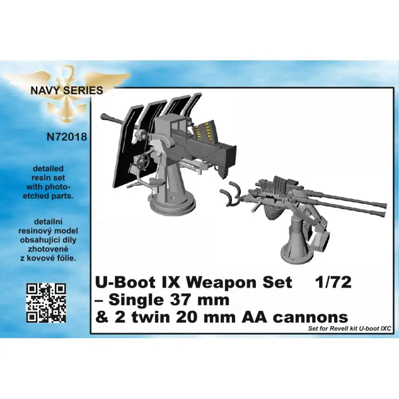 Type IXC-wapenset - enkele 37 mm en 20 mm AA-kanonnen [ontworpen voor gebruik met Revell-kits) (U-Boot/U-Boat/U Boat/U Boot/Onde Veilige Betaling