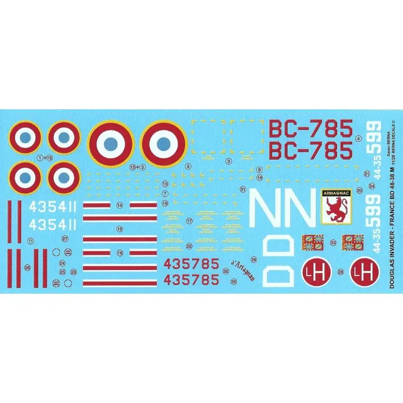 Opnieuw gedrukt! Martin B-26C Invader Frankrijk (4) Decal Premium