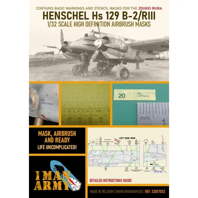 Henschel Hs-129 B2/RIII (ontworpen voor gebruik met Zoukei-Mura kits) Accessoire Tijdelijk Beschikbaar