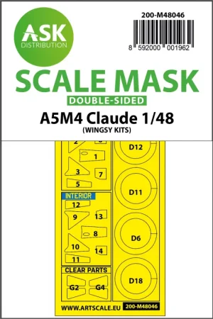 Mitsubishi A5M4 Claude-wielen en dubbelzijdig verfmasker (ontworpen voor gebruik met Wingsy-kits) Hoge Kwaliteit