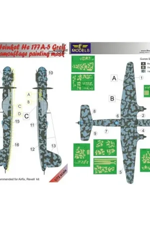 Heinkel He-177A-5 Greif camouflagepatroon verfmaskers (ontworpen voor gebruik met Airfix en Revell kits) Uitverkoop