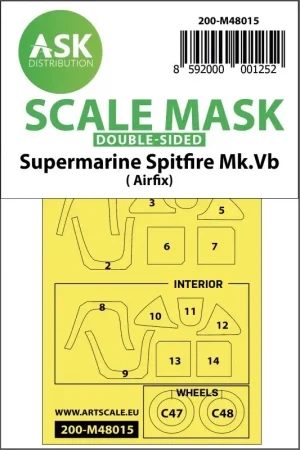 Aanbieding Supermarine Spitfire Mk.Vb wielen en luifelmaskers (binnen en buiten) (ontworpen voor gebruik met Airfix-kits)
