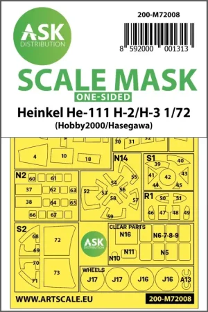 Heinkel He-111H-2/H-3 wielen en luifelmaskers alleen buiten (ontworpen voor gebruik met Hasegawa en Hobby 2000 kits) Tijdelijk Beschikbaar