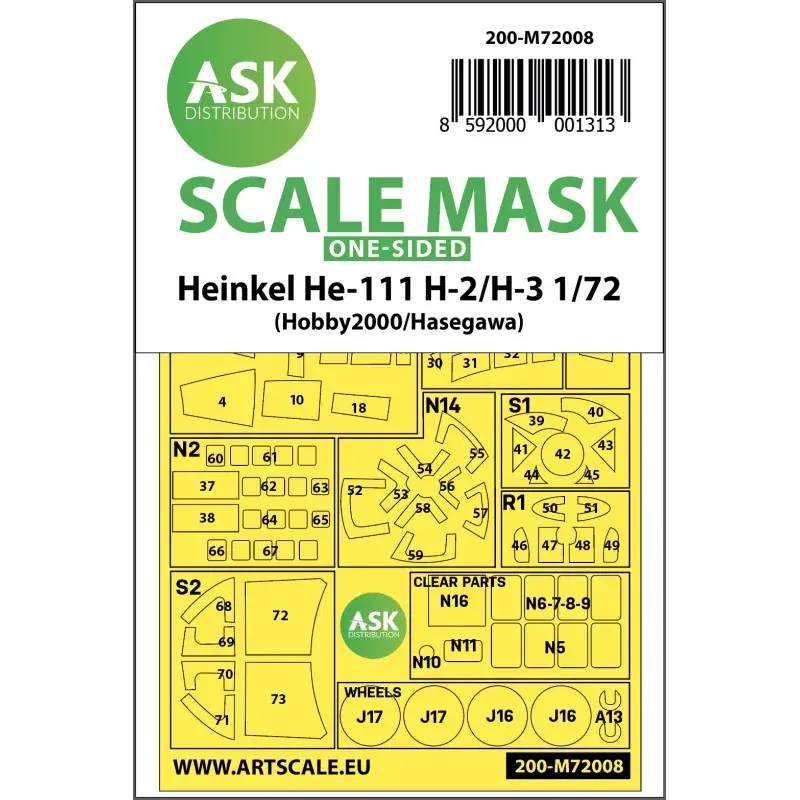 Heinkel He-111H-2/H-3 wielen en luifelmaskers alleen buiten (ontworpen voor gebruik met Hasegawa en Hobby 2000 kits) Tijdelijk Beschikbaar