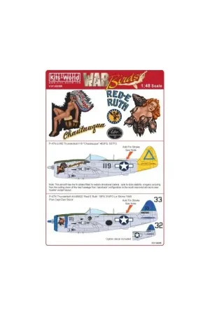 Sticker Republic P-47N-2-RE Thunderbolt 119 'Chatauqua'463FS 507FG - P-47N 44-88835 'Red E Ruth' 19FS 318FG Le Shima 1945 Piloot Finale Uitverkoop