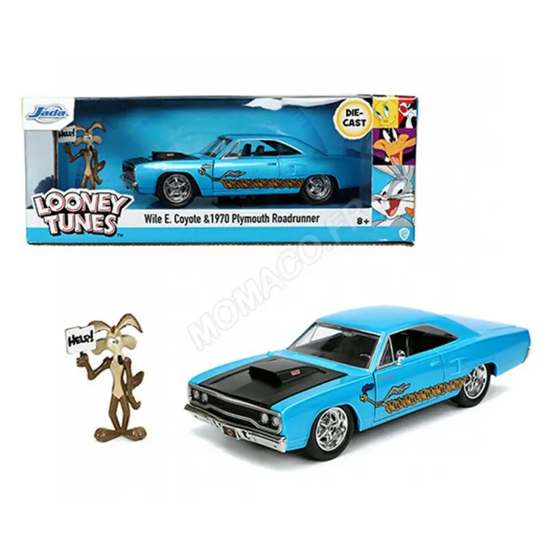 Lage Prijs 1970 plymouth road runner "looney tunes" met coyote-figuur Miniatuur
