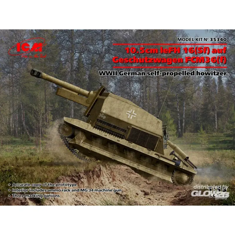 10.5cm leFH 16(Sf)auf Geschutzwagen FCM36(f), WWII Duitse zelfrijdende houwitser Betaalbaar