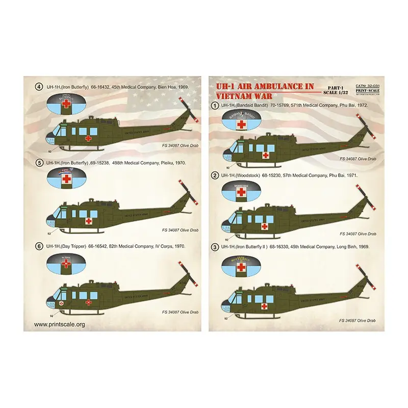 Sticker Bell UH-1 Air Ambulance in de oorlog in Vietnam Decal Op = Op