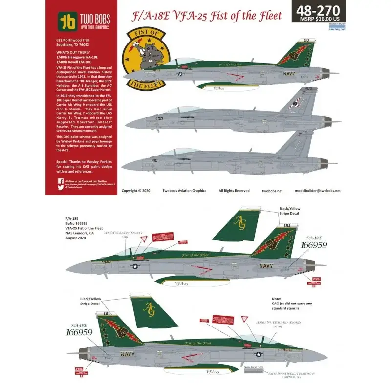 Sticker Boeing F/A-18E VFA-25 Fist of the Fleet Decal Direct Beschikbaar
