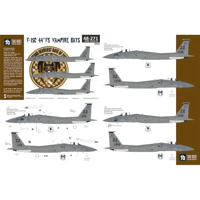 Sticker McDonnell F-15C Eagle 44th FS Vampire Bats Decal Aanbieding