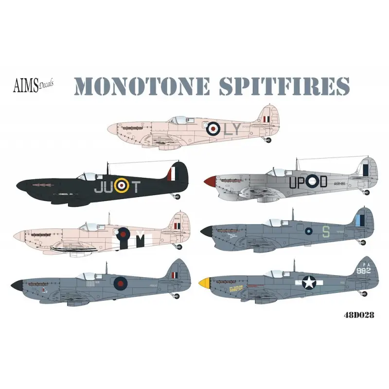 Korting Sticker Monotone Supermarine Spitfires Pr.Mk.IV, Pr Mk.IX, PR Mk.IG, Mk.Vc, Mk.Vb