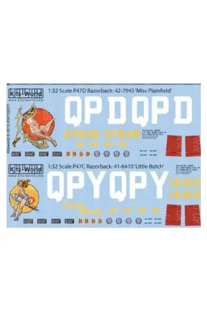 Lage Prijs Sticker Republic P-47D Thunderbolt 'Razorback' 42-7945 QP-D 'Miss Plainfield' Piloot