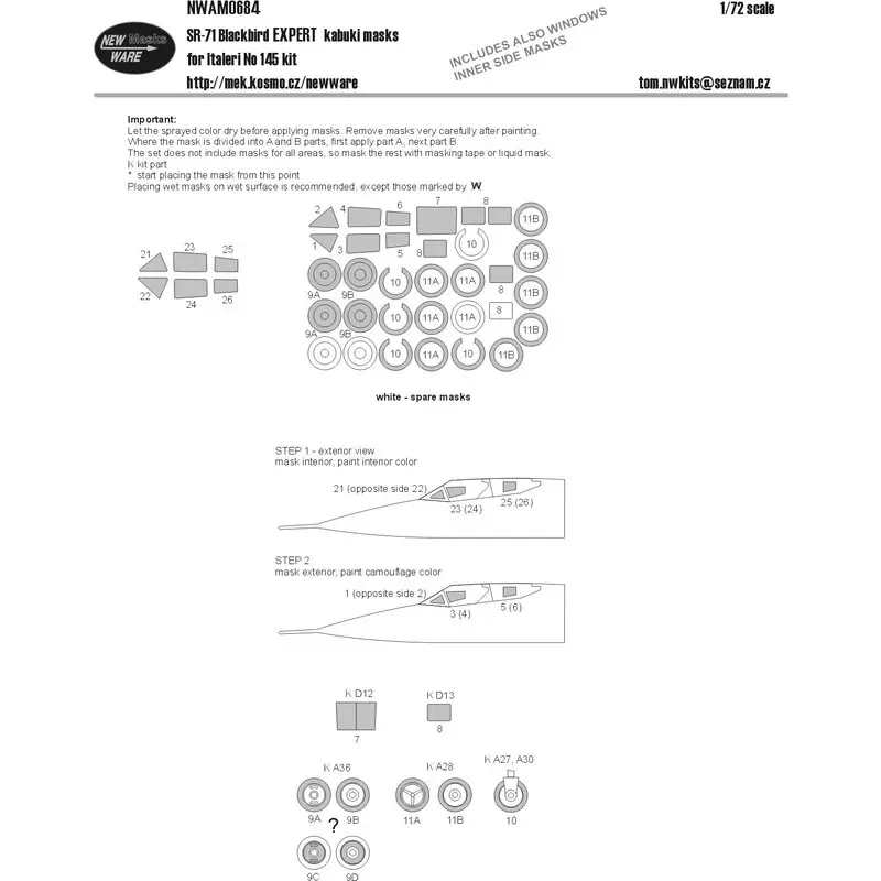 Lockheed SR-71 Blackbird EXPERT kabuki maskers ramen inclusief binnenmaskers, andere doorzichtige onderdelen, wielen (ontworpen Direct Verzonden