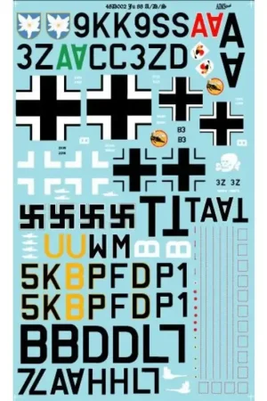 Lage Kosten Sticker Junkers Ju-88A / Ju-88D / Ju-88 S. Ju-88A-4 9K + AS 8./KG 51; Ju-88A-4 3Z + AC Stab / KG 77, Ju-88A-14 B3 + AM 4./KG 54;