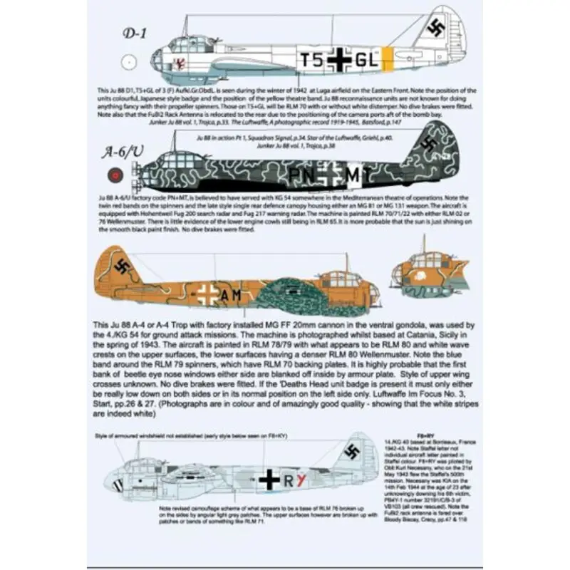Sticker Junkers Ju-88A-4Ju-88D-1 T5 + GL van 3 (F) Aufkl.GrObdL, Luga 1942Ju-88A-6 / U PN + MT van KG 54, Mediterranean, 1943Ju- Beste Prijs