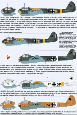 Betrouwbaar Sticker Junkers Ju-88A-4 A-4 5K + BP van 6./KG 3, Oekraïne 1942C-6 5K + ET van 9./(Eis.)/KG 3 gevlogen door luitenant Udo Cordes