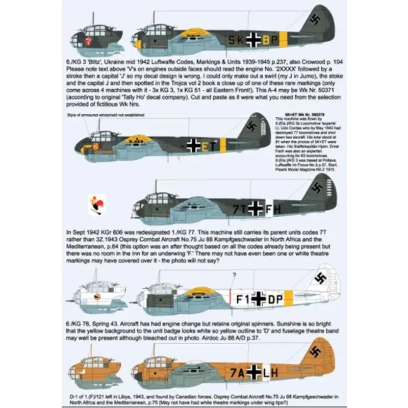 Betrouwbaar Sticker Junkers Ju-88A-4 A-4 5K + BP van 6./KG 3, Oekraïne 1942C-6 5K + ET van 9./(Eis.)/KG 3 gevlogen door luitenant Udo Cordes
