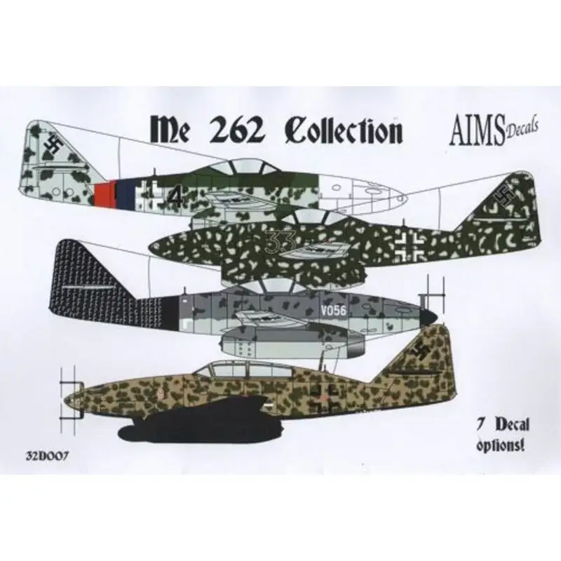 Sticker Messerschmitt Me-262A / B Collection (7) A-1 Black 33 2 / AGr 6; Prototype VO56; Zwart 4 JG 7 Rood / blauw Rijksverdedig Populair
