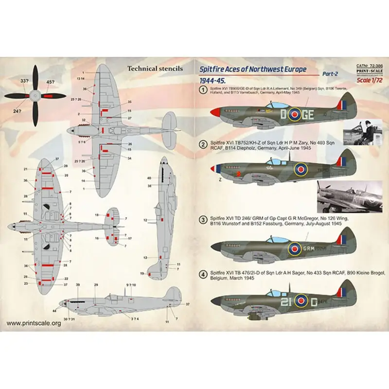 Nu Kopen Sticker Supermarine Spitfire Aces of Northwest Europe 1944-45 Part 2 1. Spitfire XVI TB900 / GE-D van Sqn Ldr RA Lallemant, No 3