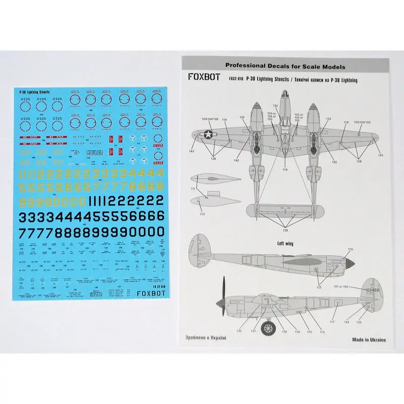 Sticker Sjablonen voor Lockheed P-38 Lightning (ontworpen voor gebruik met Trompettist, Hobbycraft, Revell-kits) [P-38J / P-38L Uitverkoop