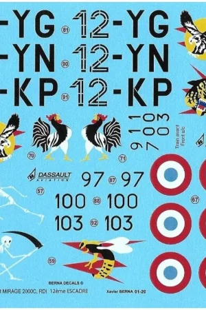 Lage Prijs Sticker Dassault Mirage 2000C RDI 12eme Squadre: 12-YN & 12-YG, 12-KP, allemaal gebaseerd op Cambrai Air Base in 1992-95 & 1997.