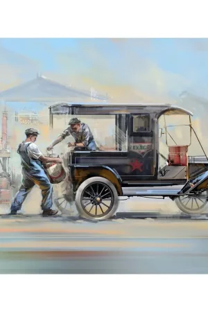 Benzine levering, model T 1912 bestelwagen met 2 figuren van Amerikaanse benzine laders Beperkt Aanbod