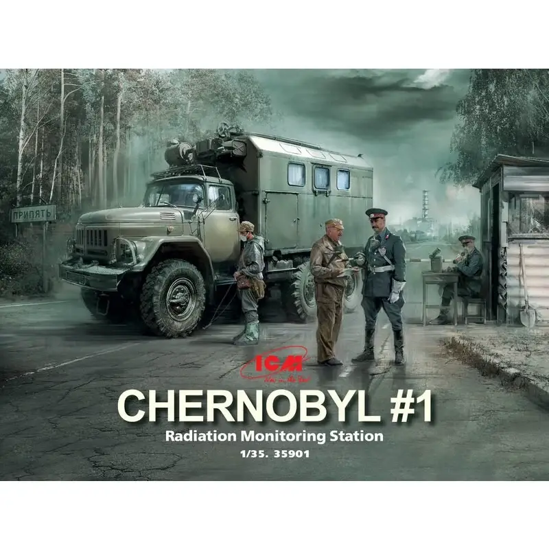 Direct Beschikbaar Tsjernobyl 1.Radiation Monitoring Station (ZiL-131KShM truck & 5 figuren & diorama basis met achtergrond) Militaire voertuigkit