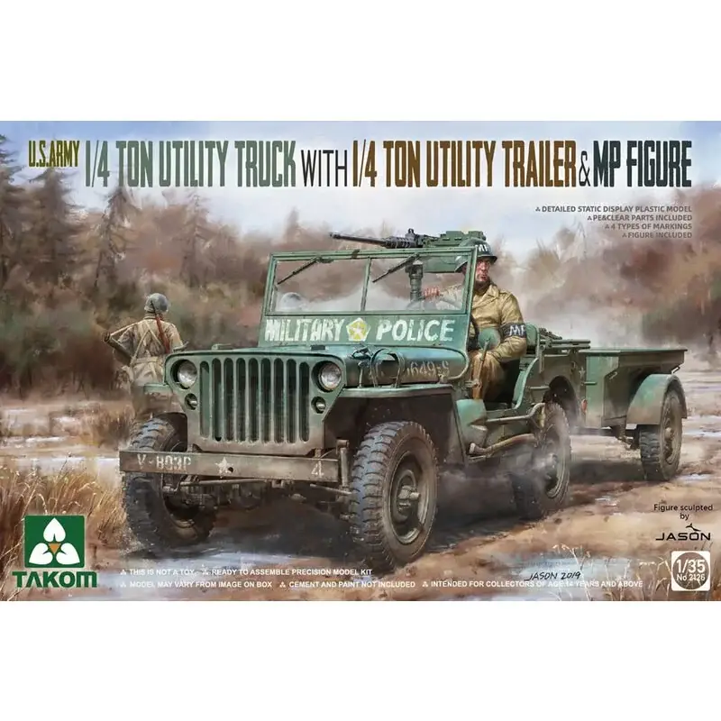 Hete Deal & frac14; ton Utility Truck US Army met & frac14; ton Utility Trailer + MP figuur Schaalmodel