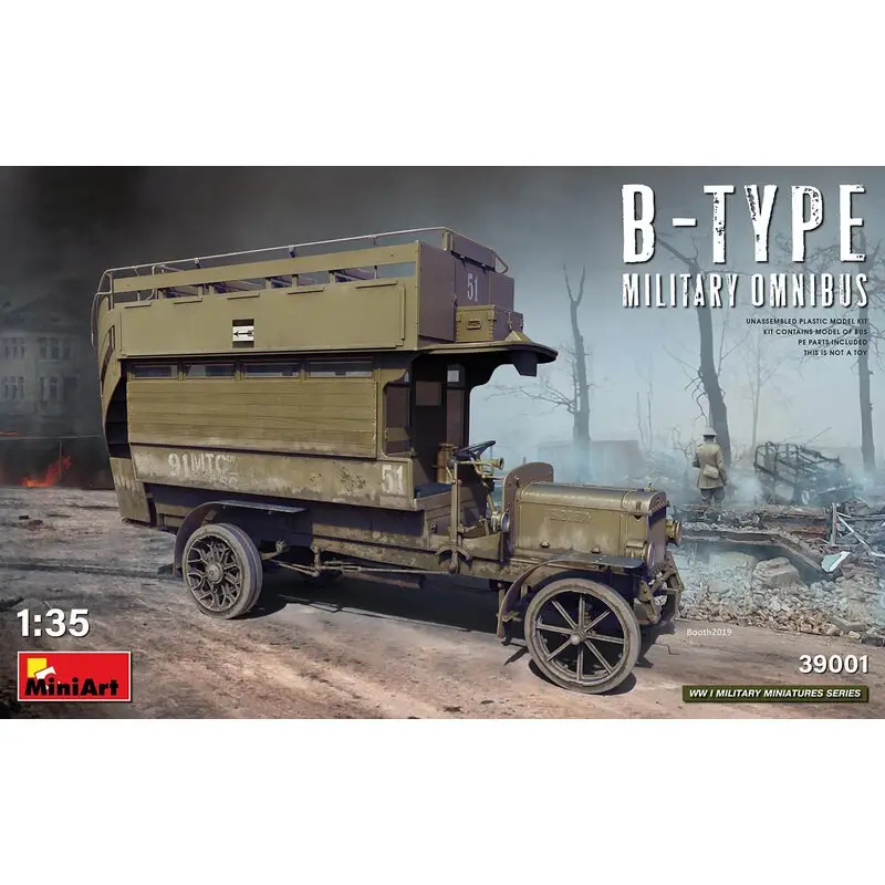 B-TYPE MILITAIRE OMNIBUS (Oude Bill Bus) ZEER GEDETAILLEERDE MODELACCURATE MOTORONDERDELEN INBEGREPEN FOTO-geëtste ONDERDELEN IN Dagaanbieding