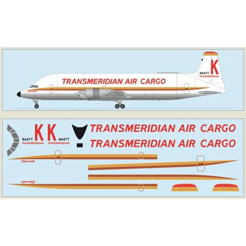 Koopje Canadair CL-44 Guppy - Transmeridian Air Cargo Inclusief een laserprint. Schaalmodel