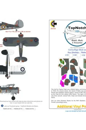 Bestseller Gloster Sea Gladiator Mk.I / Mk.II camouflagepatroon verfmasker (ontworpen voor gebruik met Airfix, FROG, Heller, Hobby Boss, Hu