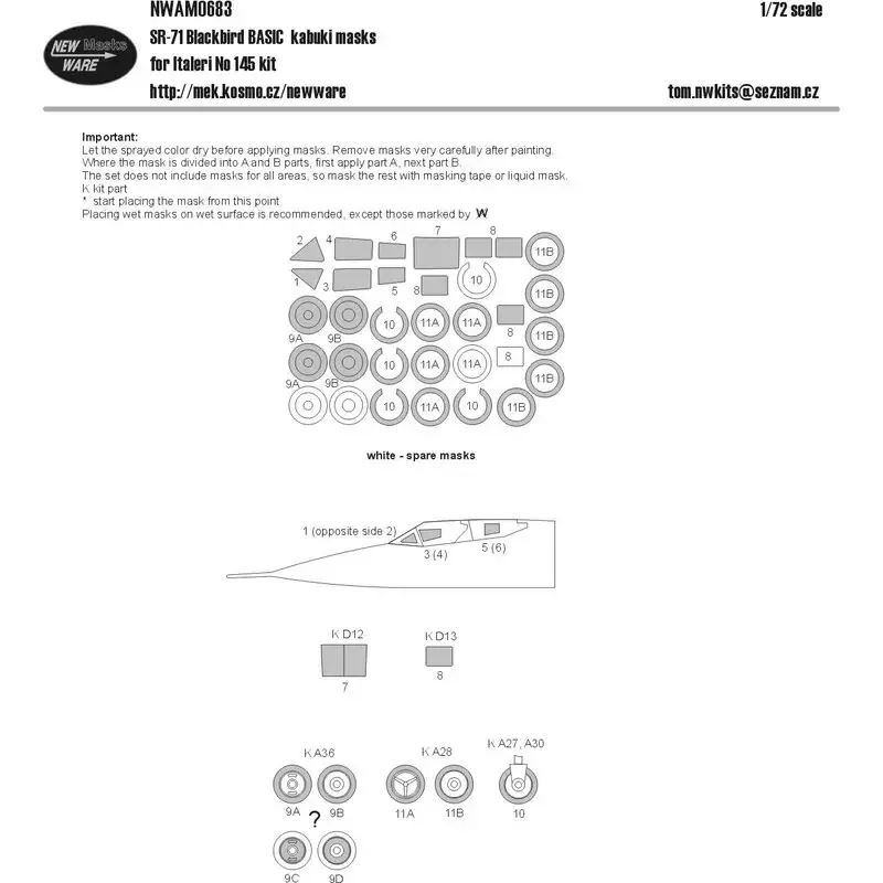 Exclusieve Aanbieding Lockheed SR-71 Blackbird BASIC kabuki-maskersvensters, andere doorzichtige onderdelen, wielen (ontworpen om te worden gebruikt m