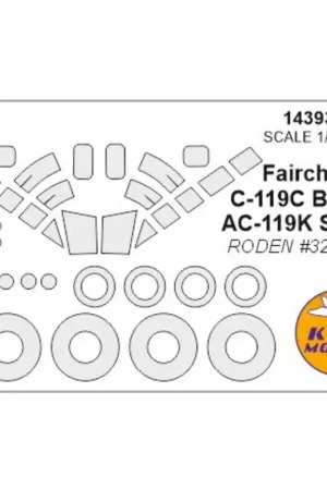Fairchild C-119C Boxcar / AC-119K Stinger luifel verfmasker EN wiel verf maskermaskers (ontworpen voor gebruik met RODEN kits RO Gecertificeerd