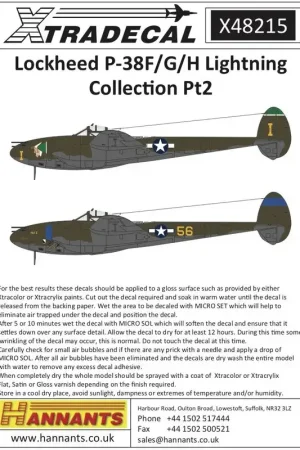 Rechtstreeks Van De Fabrikant Sticker Lockheed P-38F / G / H LightningCollection Pt.2 (11) P-38G 42-12830 'BO' 'Snooks IV1 / 2' gevlogen door Lt. William Sloa