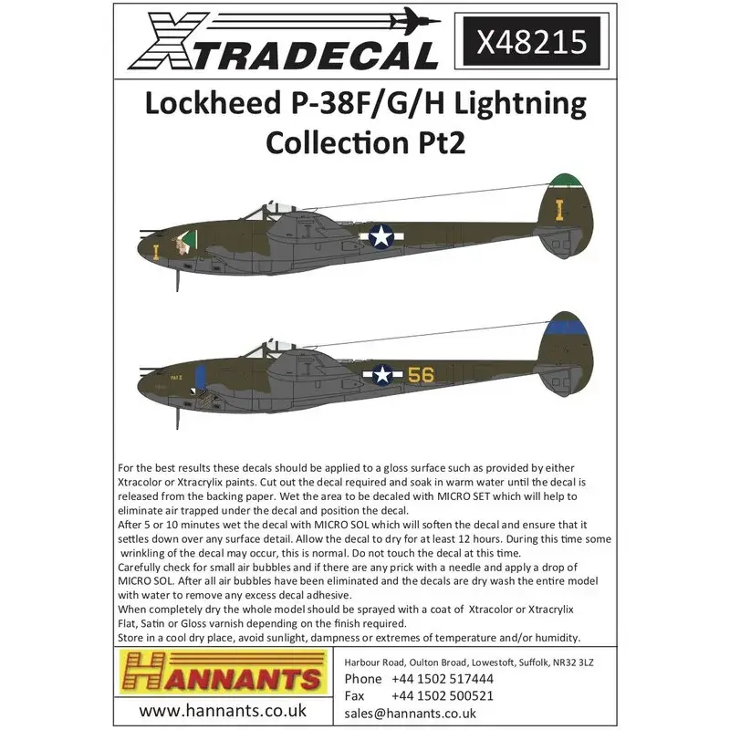 Rechtstreeks Van De Fabrikant Sticker Lockheed P-38F / G / H LightningCollection Pt.2 (11) P-38G 42-12830 'BO' 'Snooks IV1 / 2' gevlogen door Lt. William Sloa