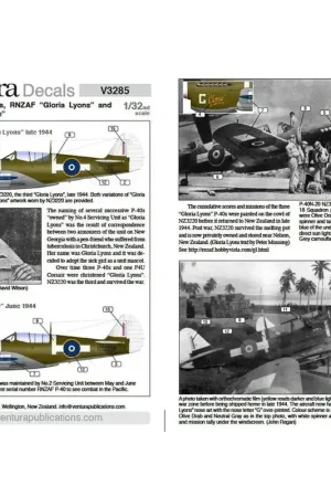 Sticker RNZAF Curtiss P-40Ns, "Gloria Lyons" en "Leslie" 1 / 32e schaal sticker - P-40N NZ3220 "Gloria Lyons" eind 1944. Twee ve Beperkt Aanbod
