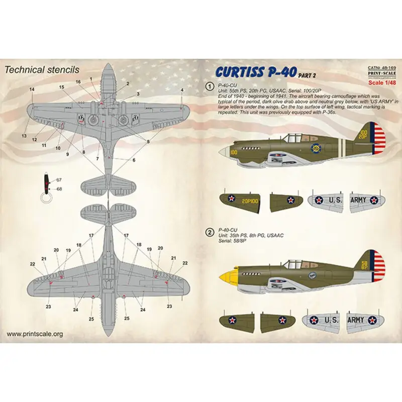 Meest Verkocht Sticker Curtiss P-40C, CU.Deel 2P-40-CU Eenheid: 55e PS, 20e PG, USAAC.Serie: 100 / 20P Eind 1940 - begin 1941. Het vliegtuig