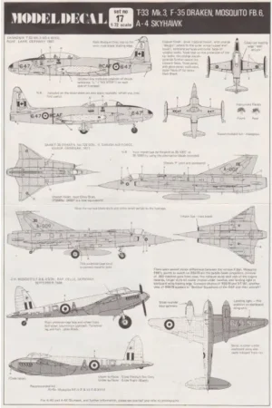 Beperkte Voorraad Sticker RCAF Lockheed T-33 Shooting Star, Zweedse Saab F-35 Draken, RNZAF Douglas A-4G Skyhawk, 1949 RAF de Havilland Mosquito F
