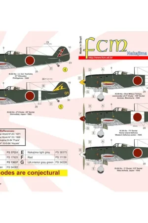 Nieuw Sticker Nakajima Ki-84 Hayate (vijf versies) Decal