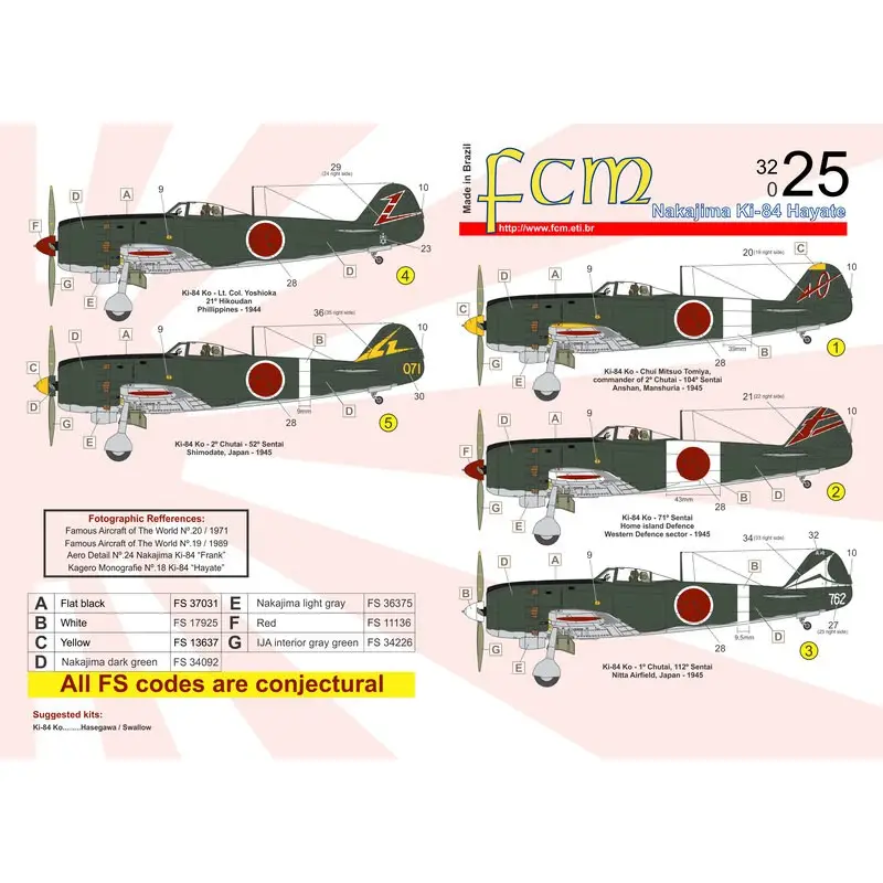 Nieuw Sticker Nakajima Ki-84 Hayate (vijf versies) Decal