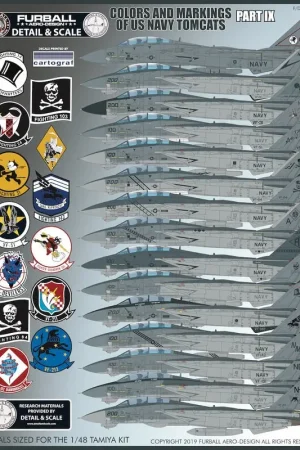 Merkproduct Sticker "Kleur en markeringen van US Navy Grumman F-14 Tomcats Deel IX" heeft opties voor vijftien F-14A / A + / Bs. Gerangschik