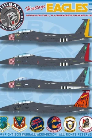 Koop Vandaag Sticker McDonnell F-15C / F-15E Heritage Eagles "beslaat 4 USAF F-15's in kleurrijke herdenkingsschema's: -F-15E 91-0603, 494th