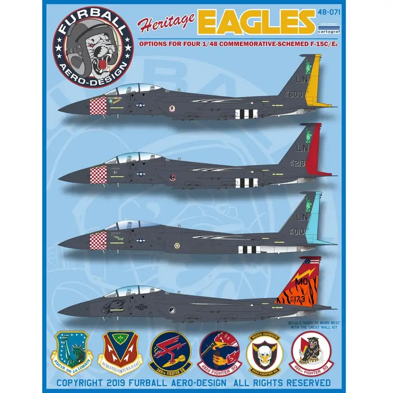 Koop Vandaag Sticker McDonnell F-15C / F-15E Heritage Eagles "beslaat 4 USAF F-15's in kleurrijke herdenkingsschema's: -F-15E 91-0603, 494th